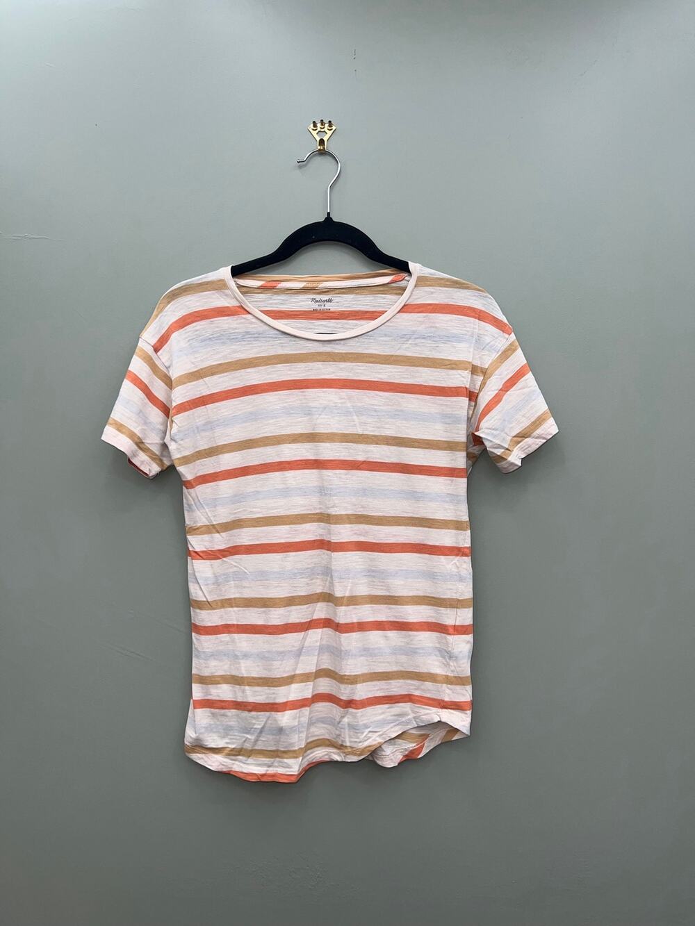 Madewell Whisper Cotton Striped Tee White Orange Tan Size Small